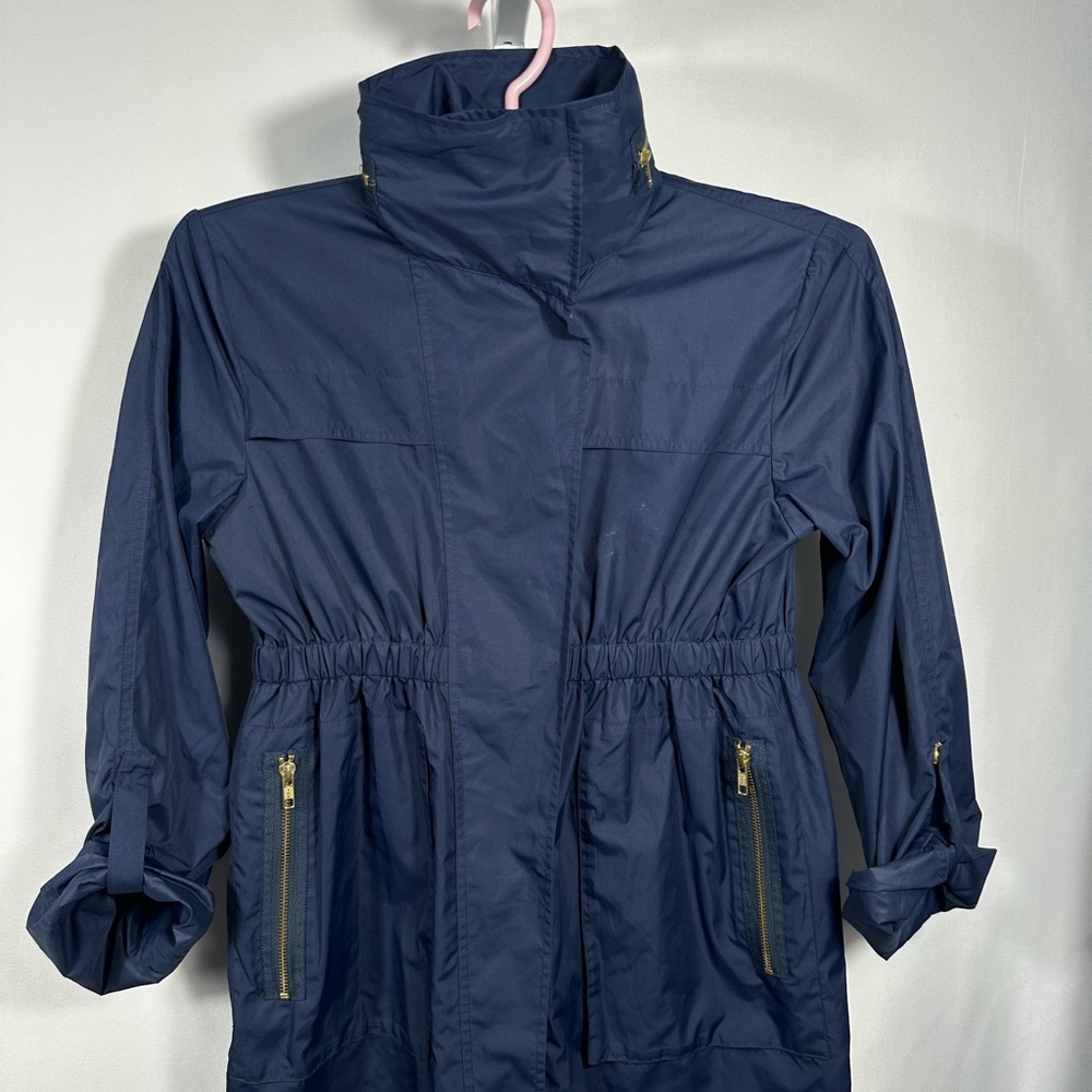 Ali Ro Blue Utility Jacket with High Collar and Drawstring Waist Size 0
